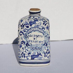 Exquisite Italian Hand-Painted Blue & White Syrup Tamarind Jar Unique Folk Art